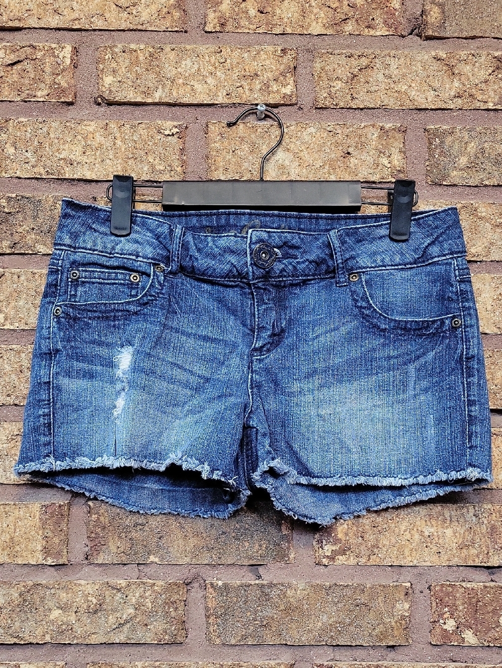 Candie's Distressed Blue Denim Cutoff Shorts Size 7 Juniors Cotton Stretch